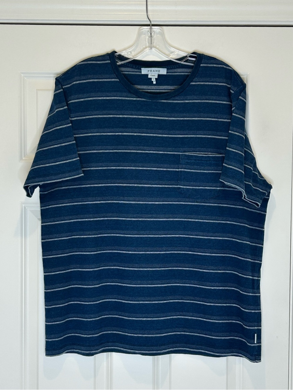 Frame Men's Short Sleeve Blue Striped Pocket Tee Size XL/TG